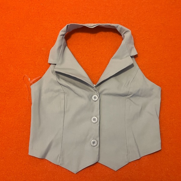Twik Light Gray Button-Up Crop Top - Picture 3 of 12